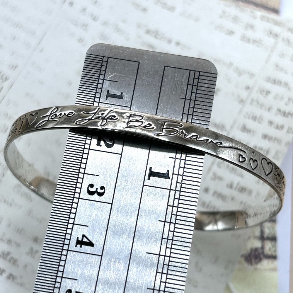 Sterling Silver LA Rocks Inspiration Cuff Bracelet 925 Love Life Be Brave